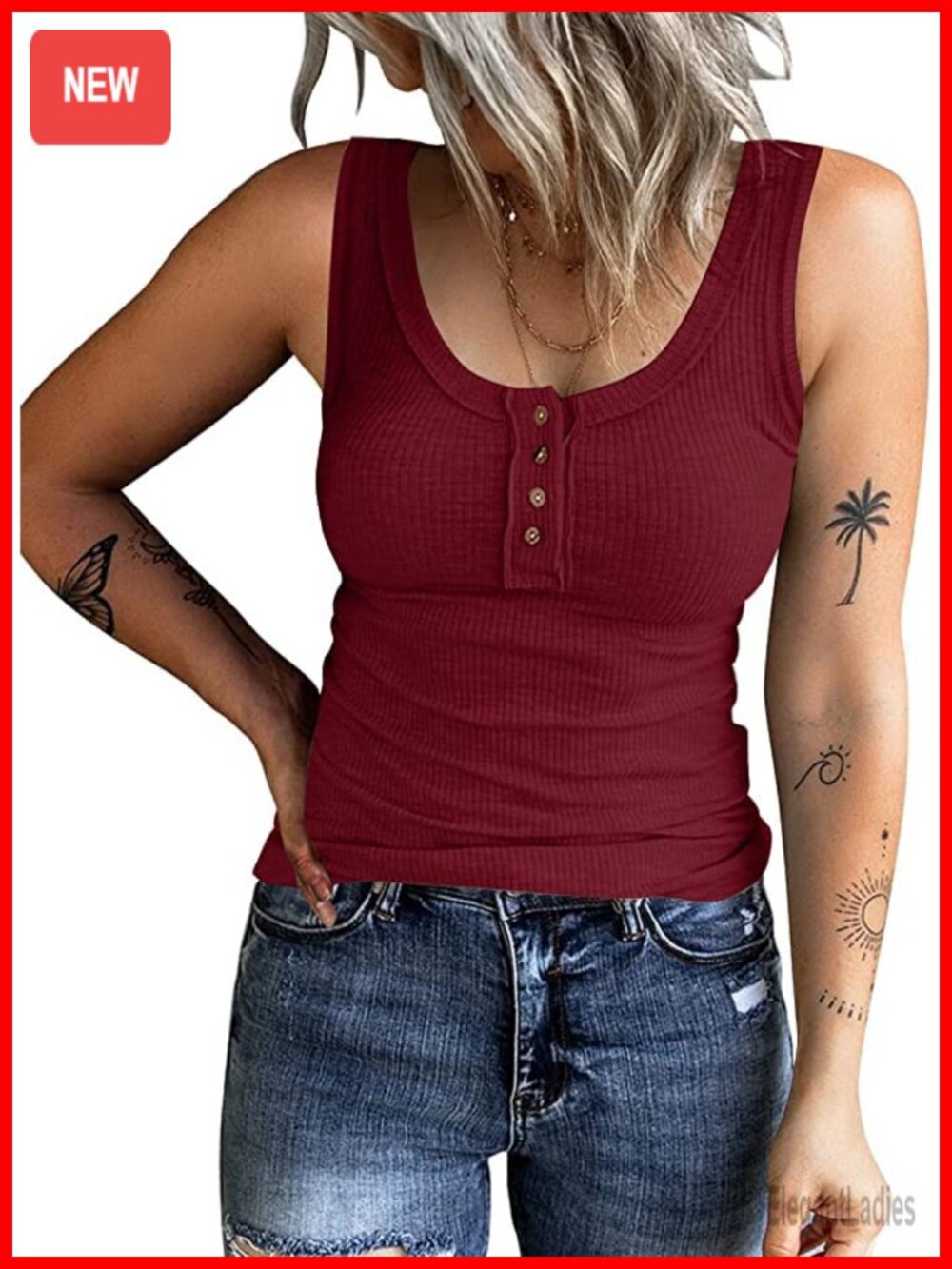 Sleeveless Henley Tank Top Ribbed V Neck Button Down Slim Fit Tee